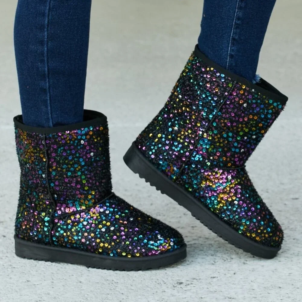 NWT Forever Link Multicolored Sequin Snow Boots - Picture 1 of 3